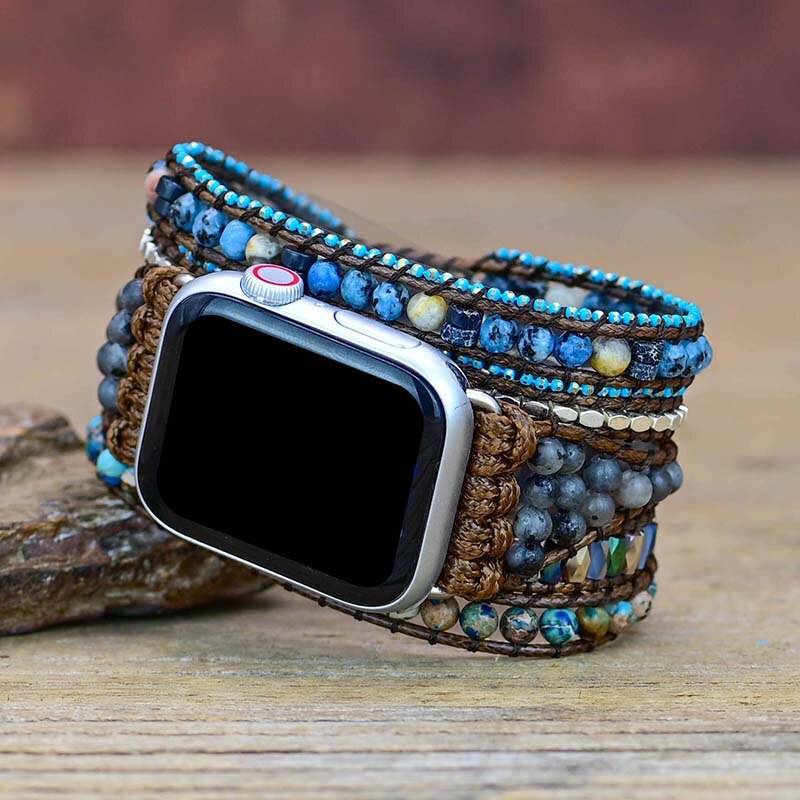 Natural Stone Apple Watch Band BOHO Wax Rope Emperor Stone 5 Wrap Apple Watch Strap Wholesale&Dropshipping Apple Watch Straps