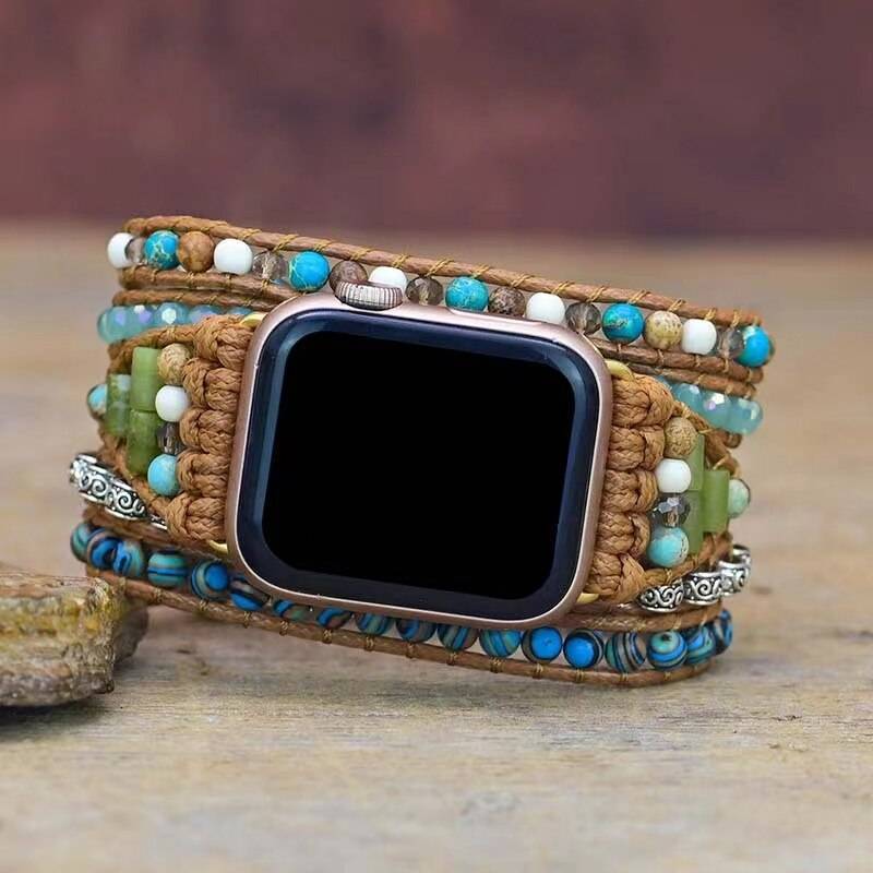 Bracelet for Apple Watch Band Natural Emperor Stone Wax Rope Bracelet Blue Mix Color Watch Bracelet Jewelry Wholesale Apple Watch Straps