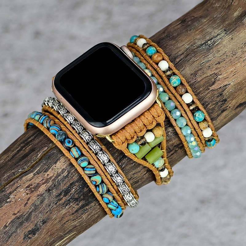Bracelet for Apple Watch Band Natural Emperor Stone Wax Rope Bracelet Blue Mix Color Watch Bracelet Jewelry Wholesale Apple Watch Straps