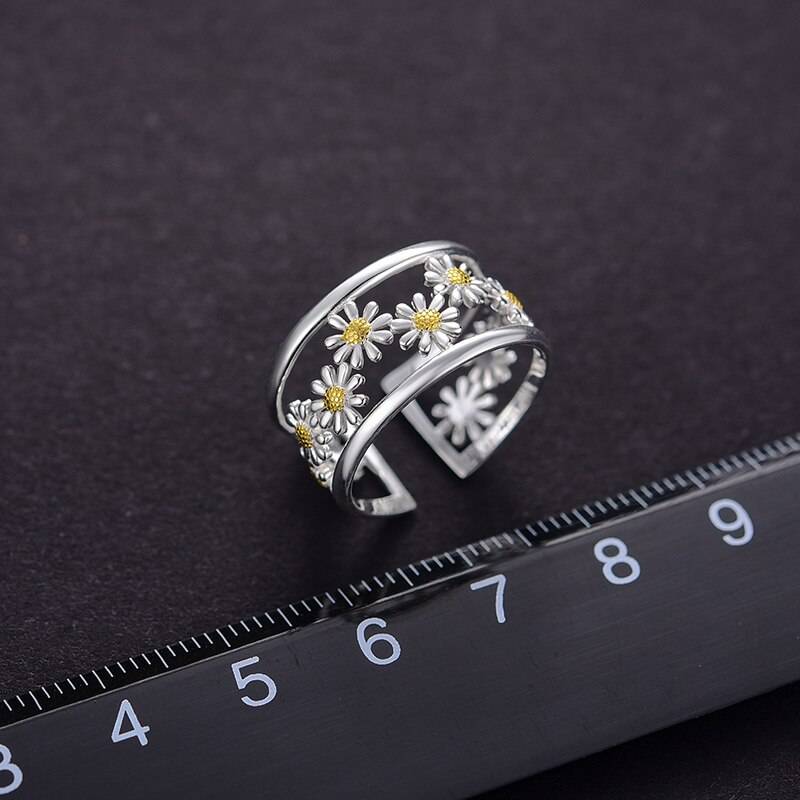 Lotus Fun Elegant Little Daisy Flower Adjustable Rings for Women Real 925 Sterling Silver Luxury 18K Gold Jewelry 2022 Trend New Rings
