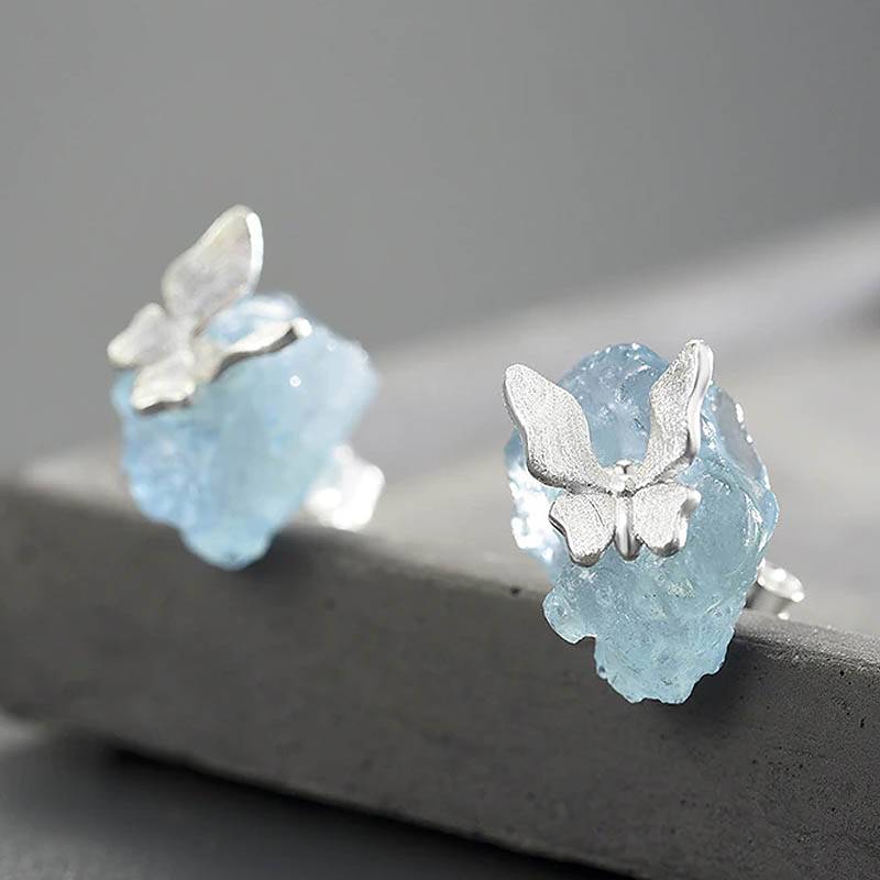 Fluttering Aquamarine Butterfly Earrings Earrings