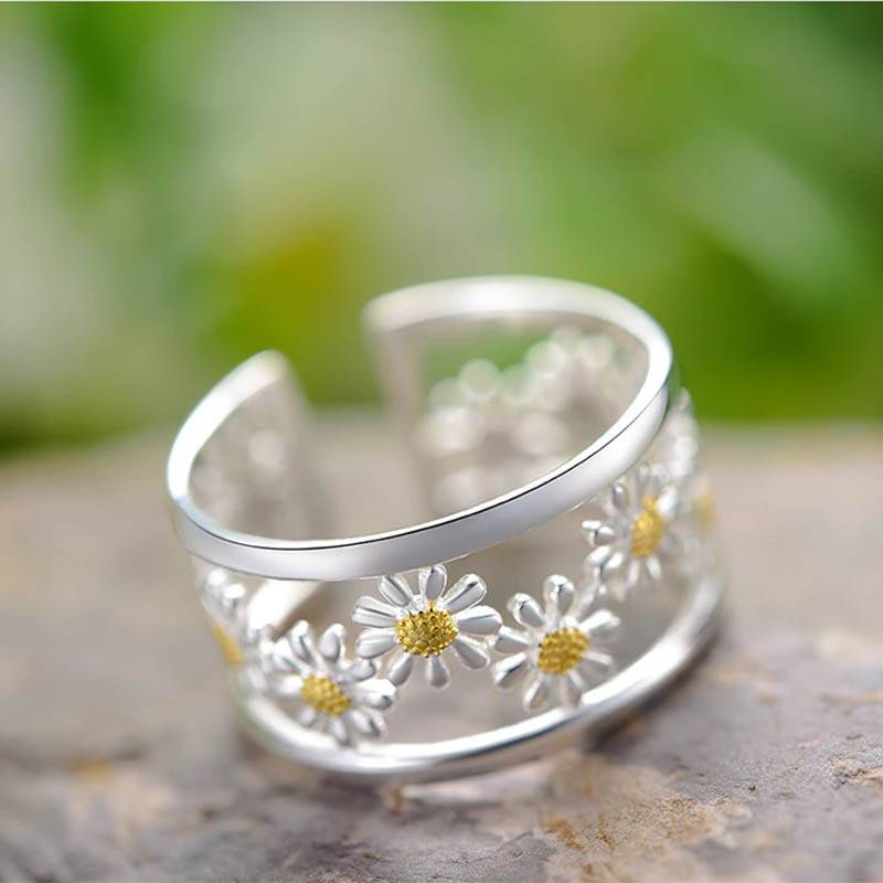 Sunny Daisy Silver Ring Rings