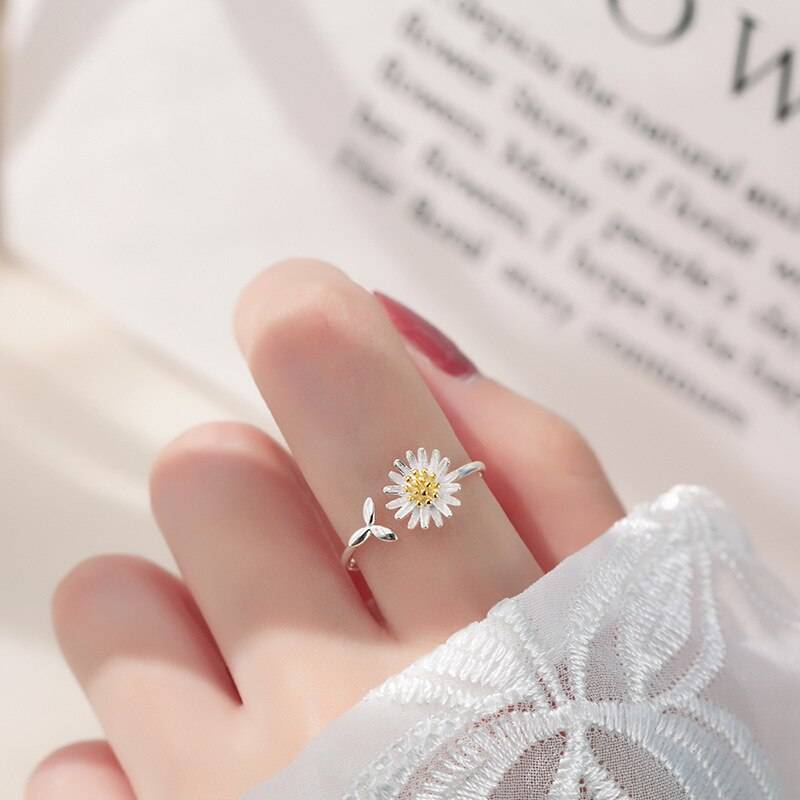 CIAXY 925 Sterling Silver Daisy Flower Rings for Women Adjustable Size Rings Fashion Party Jewelry Gift Anillos Mujer Rings