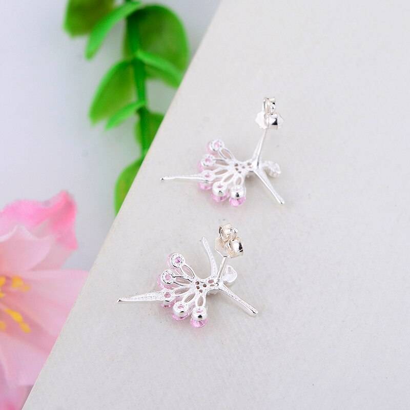 100% 925 Silver Flower Fairy Angel Ballet Ballerina Dancer Pink Zircon Stud Earrings For Women Kids Pendientes Fashion 2022 NEW Earrings
