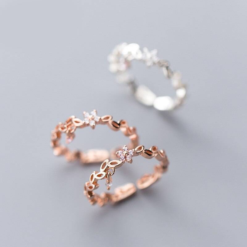 Modian Fashion 925 Strling Sliver Radiant Zircon Flower Leaves Stackable Ring for Women Open Adjustable Finger Ring Fine Jewelry Rings