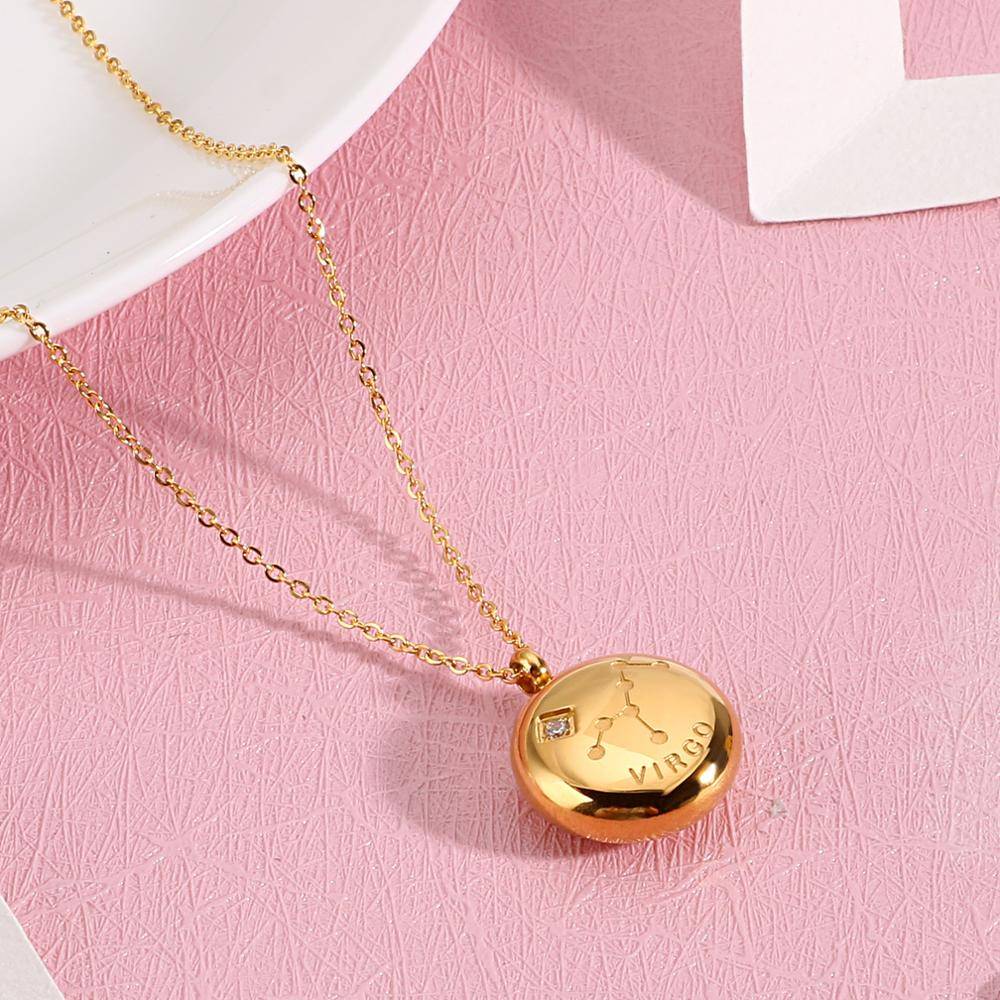 12 Constellation Necklace Zodiac Signs stainless Steel Coffee Beans Pendant Clavicle Chain Necklace Birthday Gifts for Women Necklaces