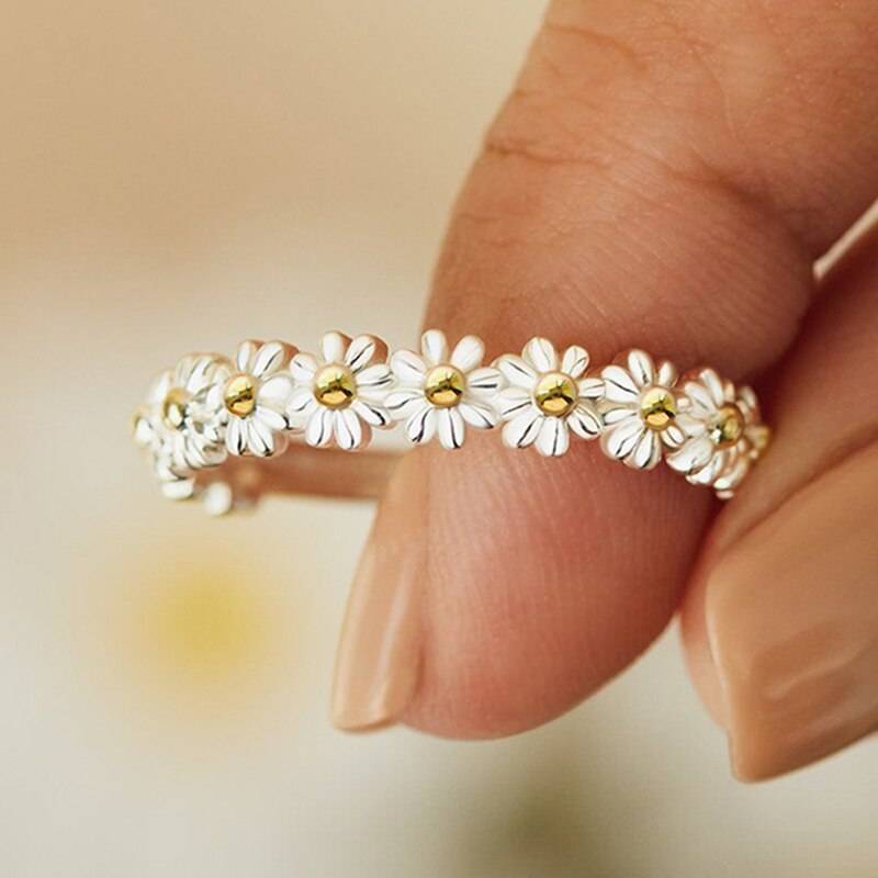 Vintage Silver Color Daisy Flower Rings For Women Korean Style Adjustable Opening Finger Ring Bridal Wedding Party Jewelry Gift Rings