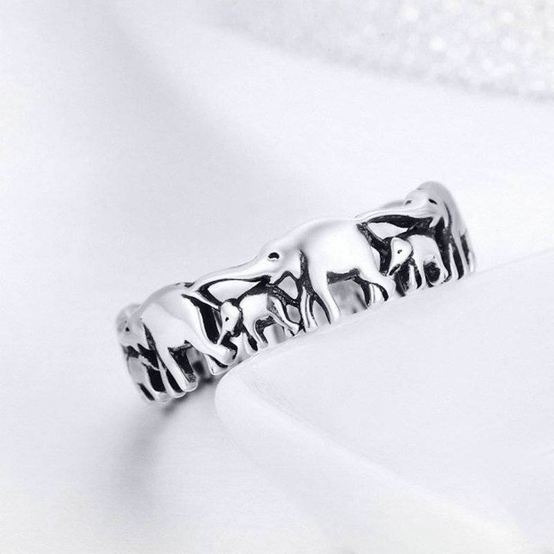 Silver Elephant Family Ring Rings