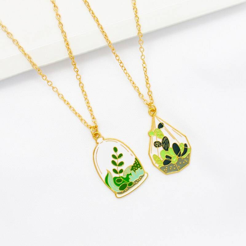 Glass cover potted plant Pendant Necklace Green plants Succulent cactus Fashion Necklace Gifts for friends Necklaces